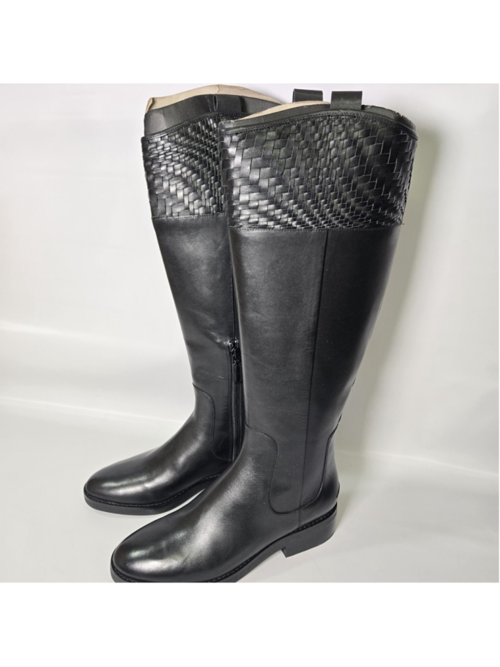 Cole Haan Hampshire Womens 8 Black Leather Tall Riding Boots Woven Equestrian